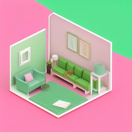 25576-1632709547-tiny cute isometric living room in a cutaway box, soft smooth lighting, soft colors, pink and green color scheme, soft colors, 2.webp